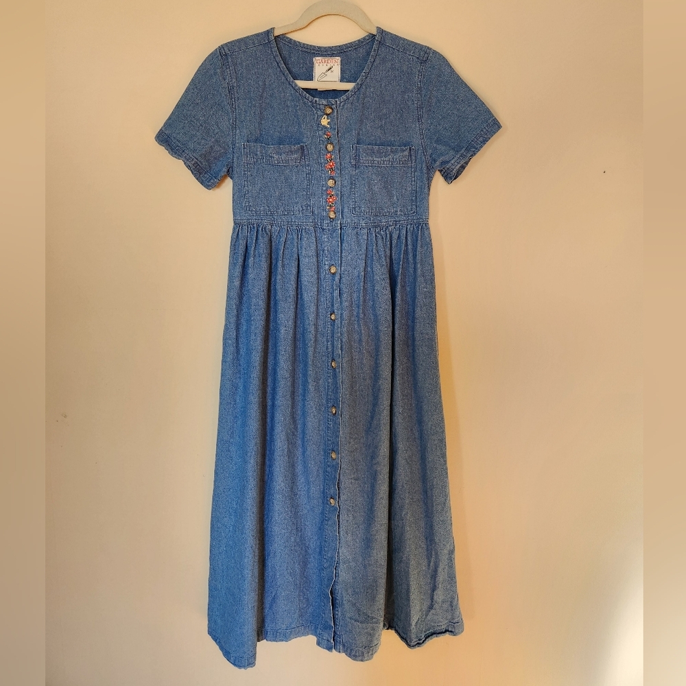 Charming Denim Dress with Colorful Buttons